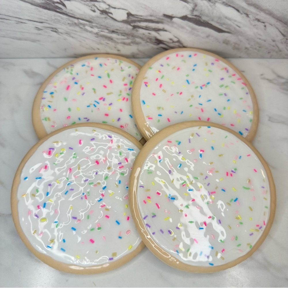 Sprinkled Sugar Cookie Clay Coasters Handmade – Set of 4 - Picture 7 of 9